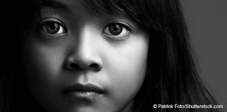 Black and white image of young girl's face Black and white image of young girl's face