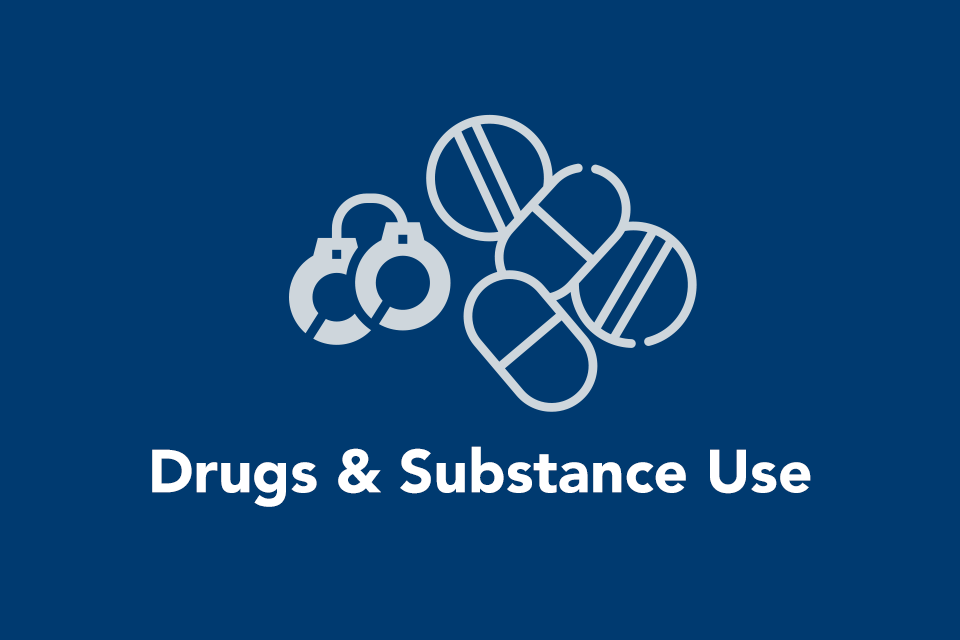 Drugs & Substance Use text with pill graphic