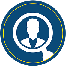 Male silhouette with magnifying glass.